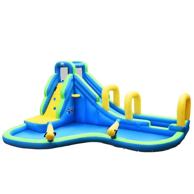 Wasserpark – aufblasbare Wasserrutsche mit Planschbecken und Kletterwand